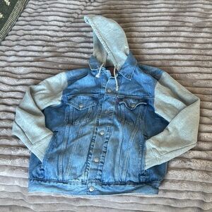 Levi's Blue Denim Jacket with Gray Hood